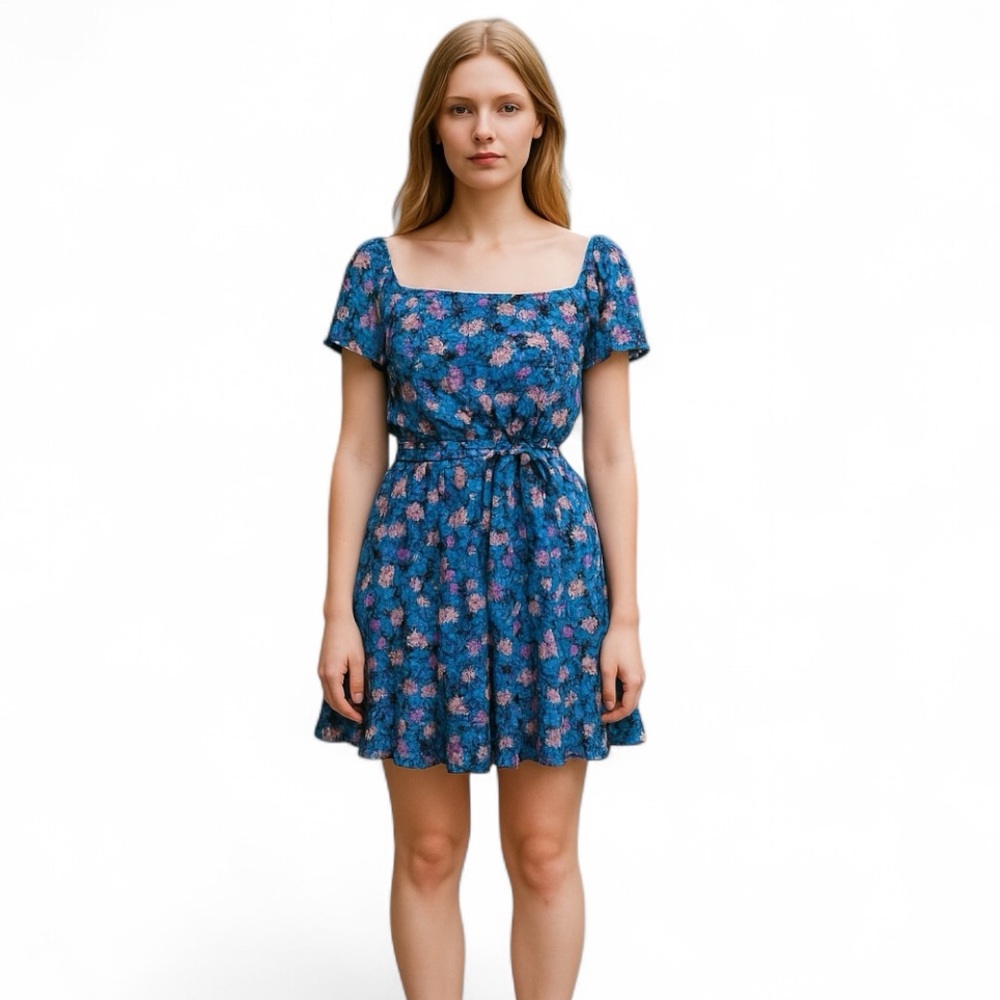 ROW A Juniors Floral Square Neck Sundress S/M NWT Cute Summer Flowy Black